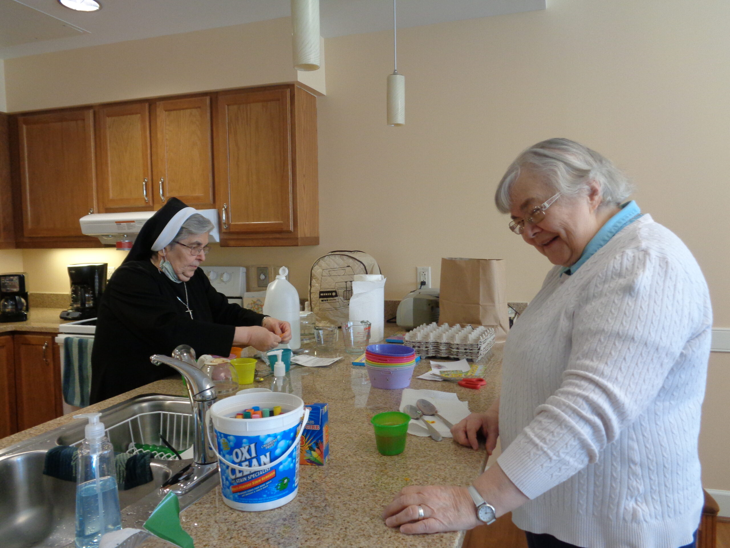 coloring eggs Sr. Lucille and Sr. Deborah