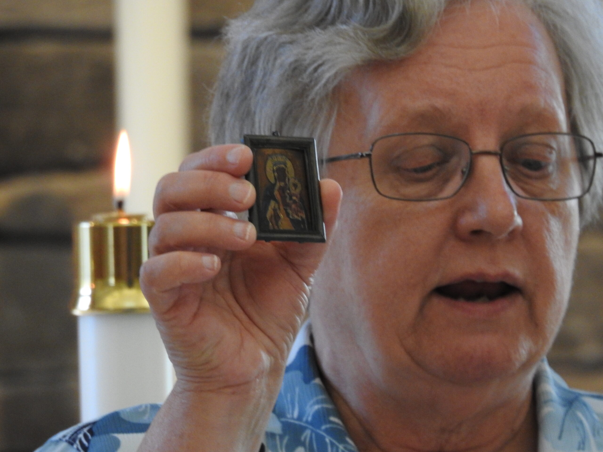 Sister Marcia Ann Blessing Sisters with relic of Mother Colette Hilbert